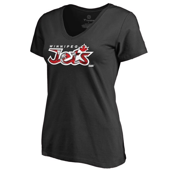 2020 NHL Women Winnipeg Jets Black Canada Wave Slim Fit TShirt